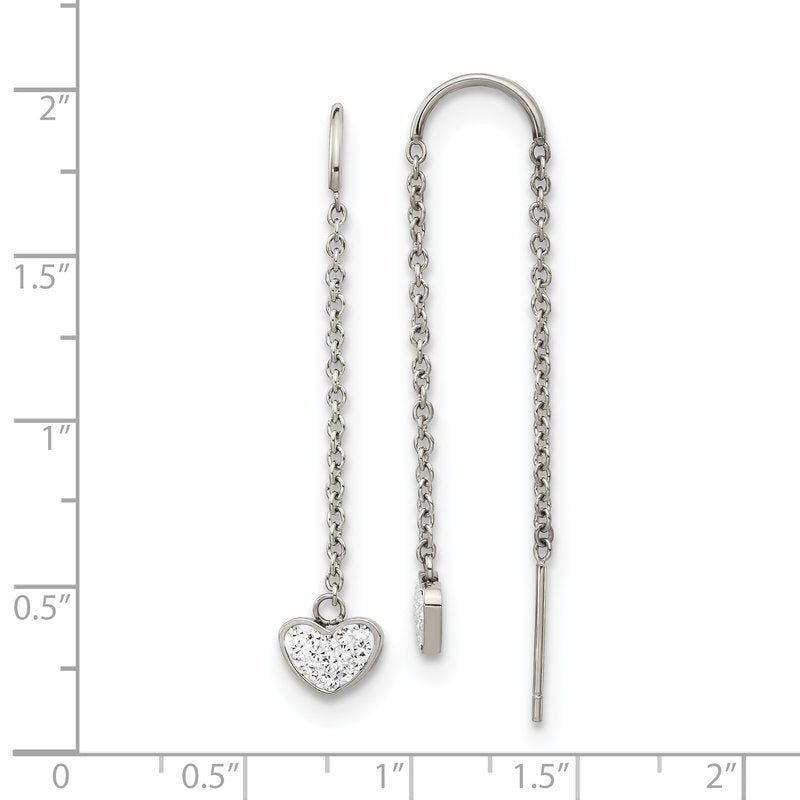 Stainless Steel Polished with Preciosa Crystal Heart Threader Earrings