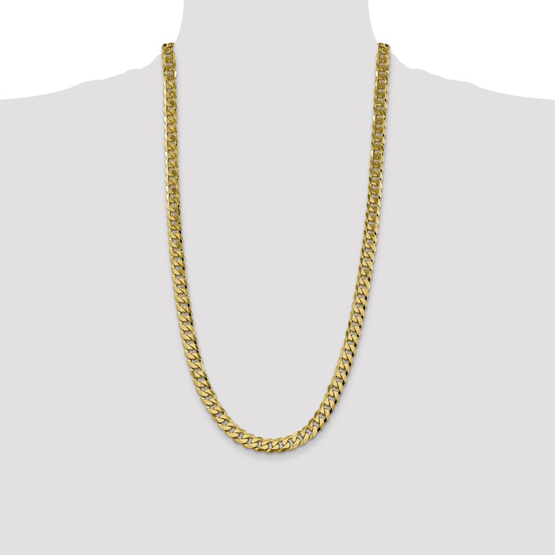 14K 26 inch 8.5mm Flat Beveled Curb with Lobster Clasp Chain