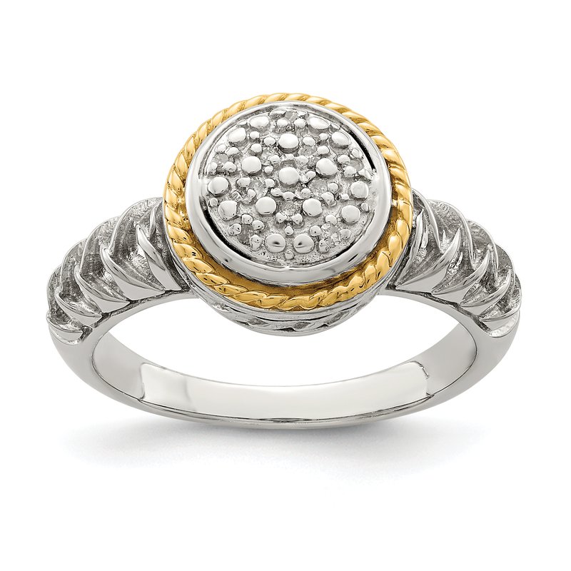 Sterling Silver Rhodium-plated with 14K Accent Polished Diamond Ring