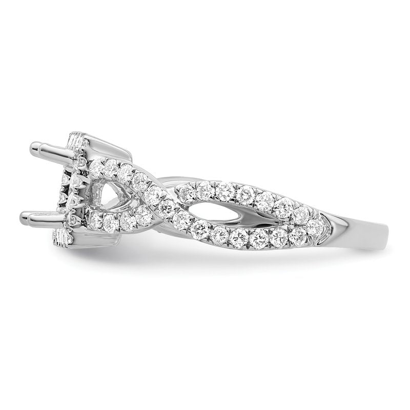 14K White Gold 1/2 carat Lab Grown Diamond VS/SI  D E F  Semi Mount Princess Halo Engagement Ring