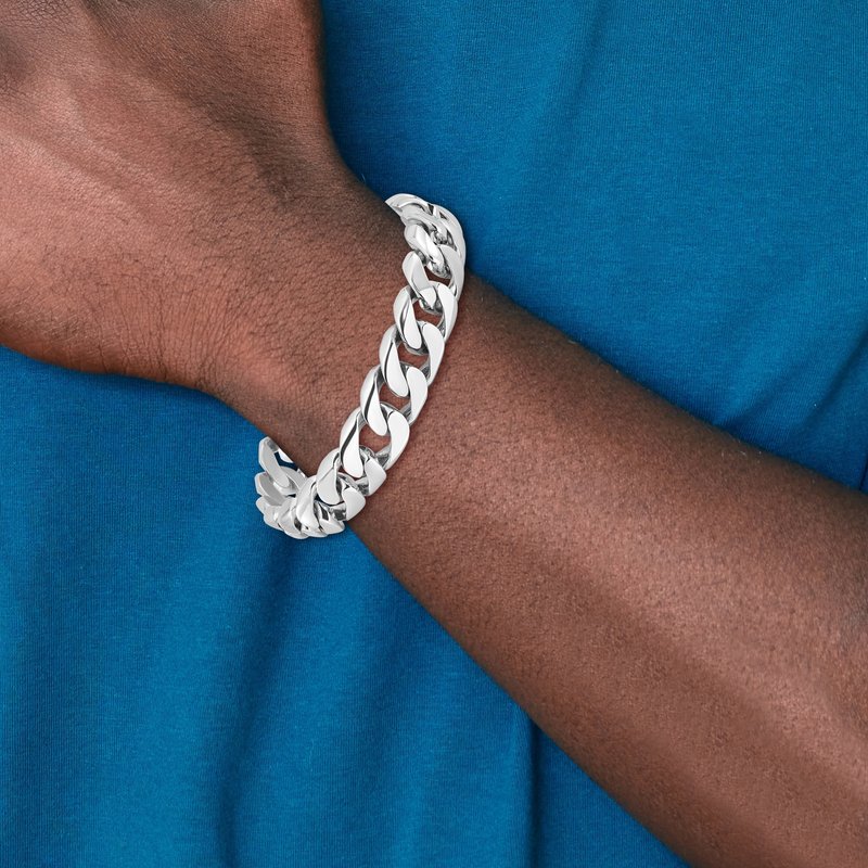 14K White Gold 20 inch 13.4mm Hand Polished Rounded Curb Link with Box Catch Clasp Chain