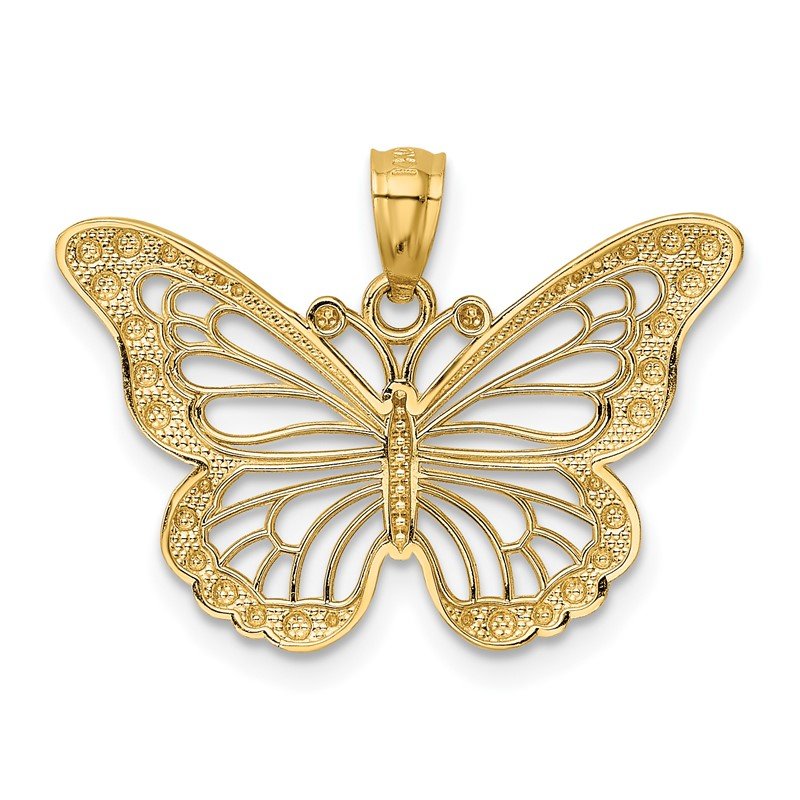 14k and White Rhodium Diamond-cut Polished Cut-out Butterfly Pendant