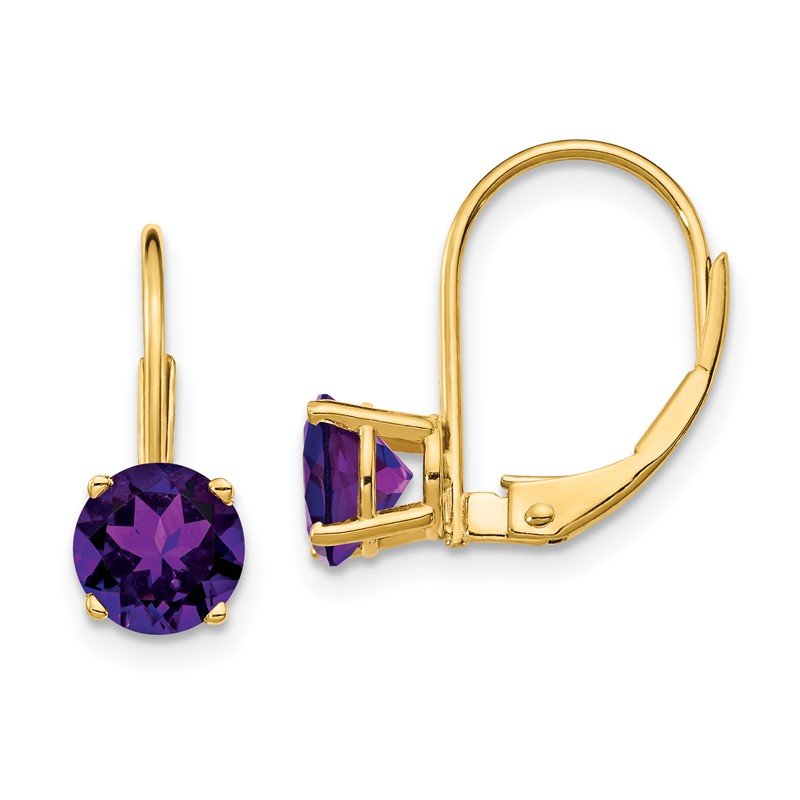 14k 6mm Round Amethyst Leverback Earrings