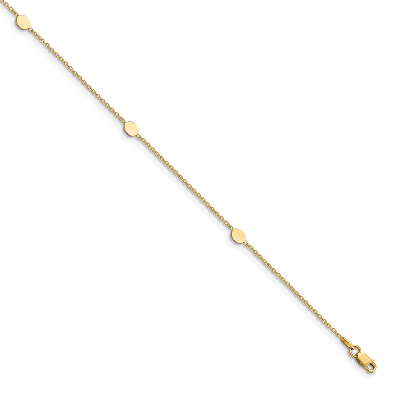 14K Oval Disc 4-Station 10 inch Plus 1 inch Extender - Total 11 inch Anklet