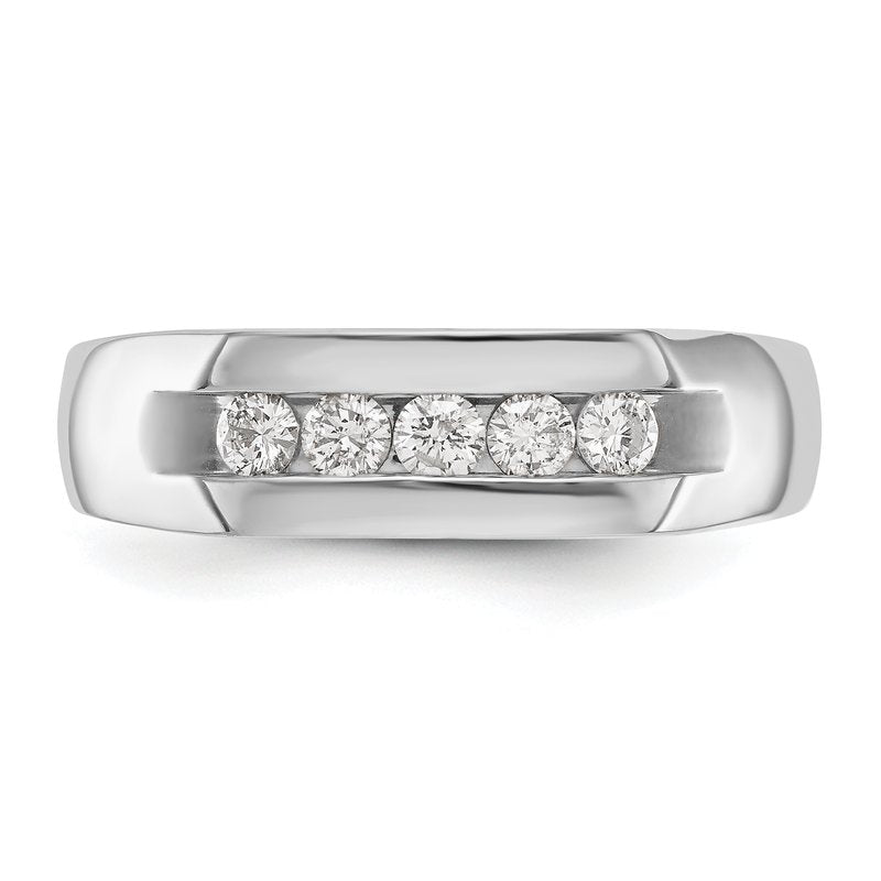 14K White Gold Men's 1/3 carat Lab Grown Diamond VS+ F+ Complete Channel Five Stone Band