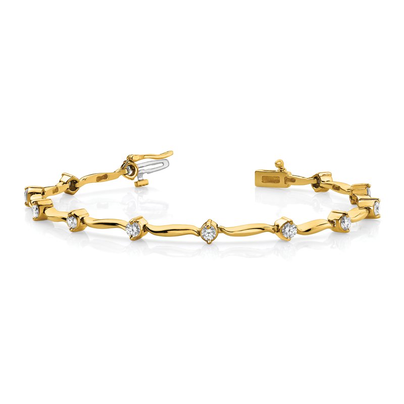 14k Complete 1 carat  Round AA Diamond 2-prong Wavy Bar Link 7 inch Tennis Bracelet