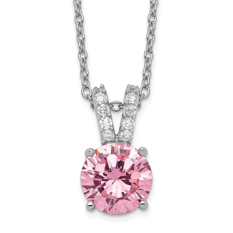Sterling Silver Rhodium-plated Pink and White Brilliant-cut CZ Split Bail 18 Inch Necklace