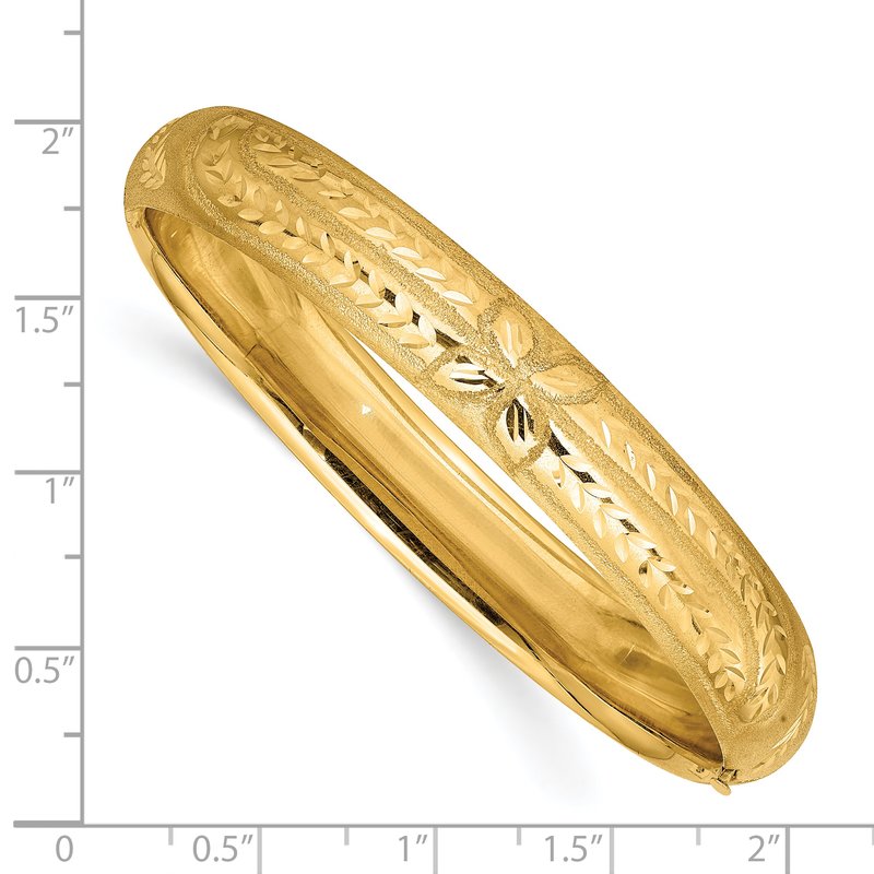14k 7/16 Oversize Florentine Engraved 10.00mm Hinged Round Bangle Bracelet
