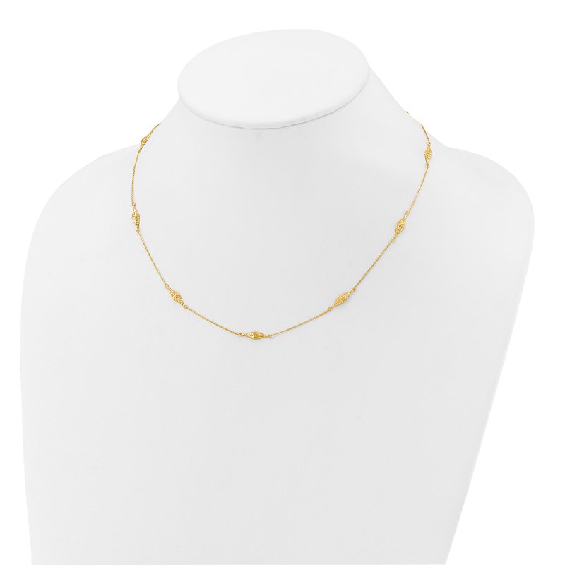 14k Polished and Diamond-cut Fancy Beaded 18 inch Necklace