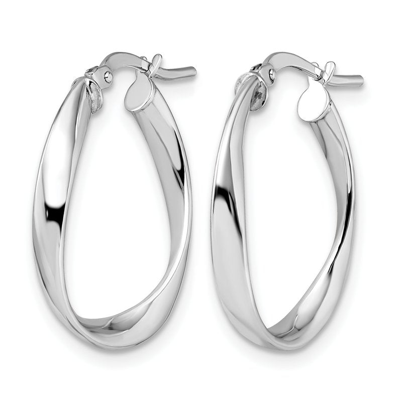 14K with White Rhodium Plating Polished Hoop Earrings