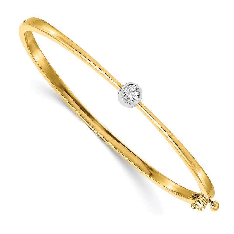 14k Two-tone Complete 1/4 carat AA Diamond Hinged Oval Bangle Bracelet