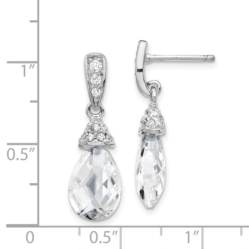 Sterling Silver Rhodium-plated Faceted Briolette and Brilliant-cut CZ Post Dangle Earrings