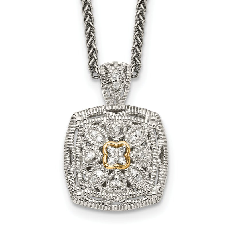 Sterling Silver Antiqued with 14K Accent 18 Inch Diamond Vintage Necklace