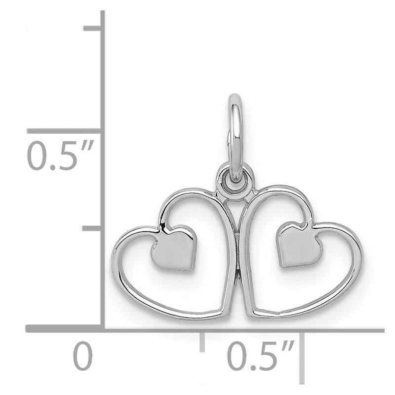14k White Gold Satin And Diamond-cut Double Heart Charm