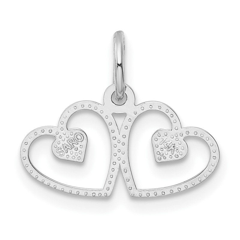 14k White Gold Satin And Diamond-cut Double Heart Charm