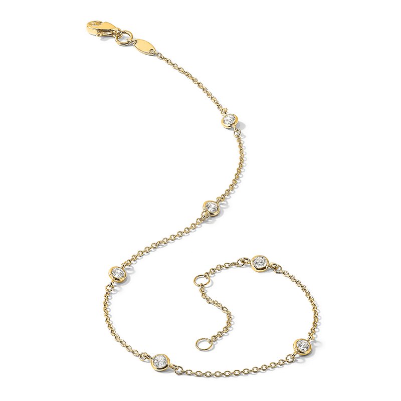14K Bezel-set CZ 6-Station 9 inch Plus 1 inch Extender - Total 10 inch Anklet