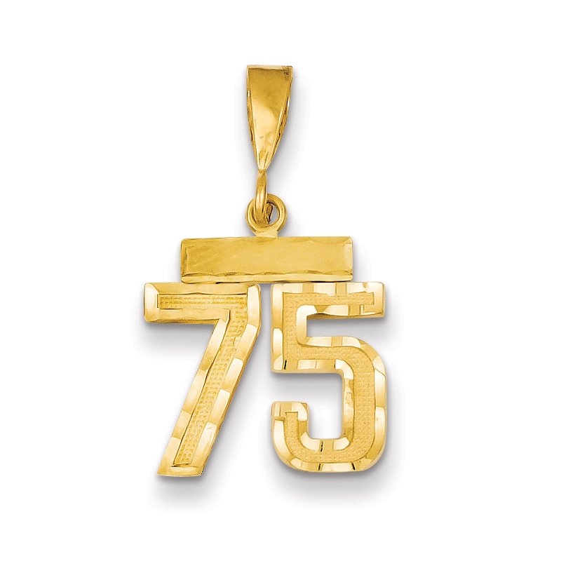 14k Small Brushed Diamond-cut Number 75 Charm