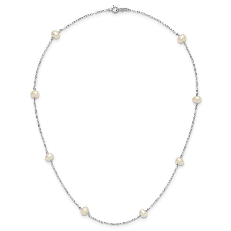 14k White Gold 4-5mm White Near-Round Freshwater Cultured Pearl 8-Station 16 inch Necklace