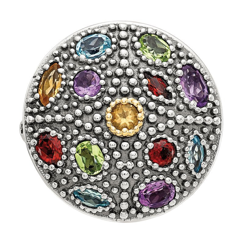 Sterling Silver with 14K Accent Antiqued .43Amethyst/.19Citrine/.32Blue Topaz/.32Peridot/.35Garnet Ring