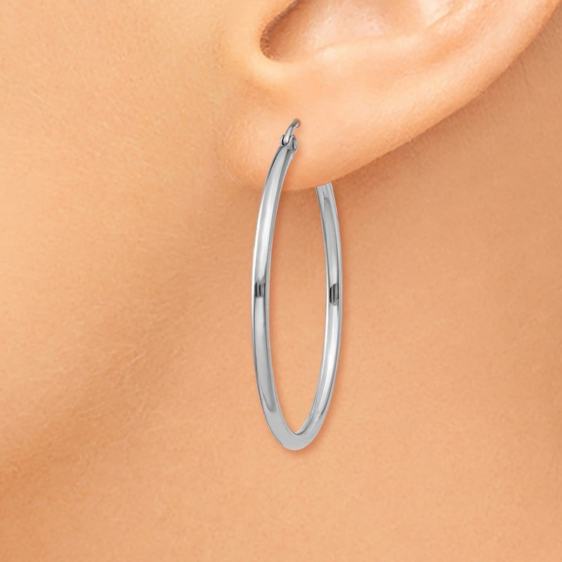 14k White Gold 2x35mm Polished Tube Hoop Earrings