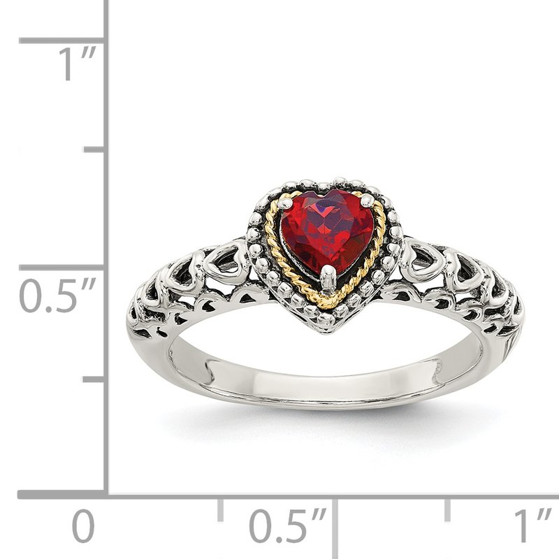 Sterling Silver with 14K Accent Antiqued Heart Garnet Ring