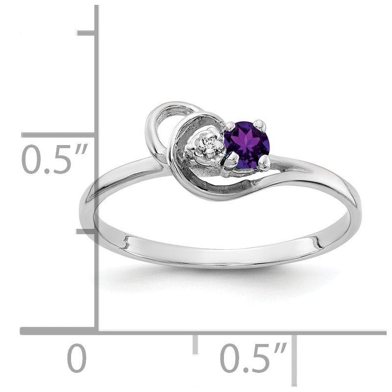 14k White Gold 3mm Amethyst AAA Diamond ring
