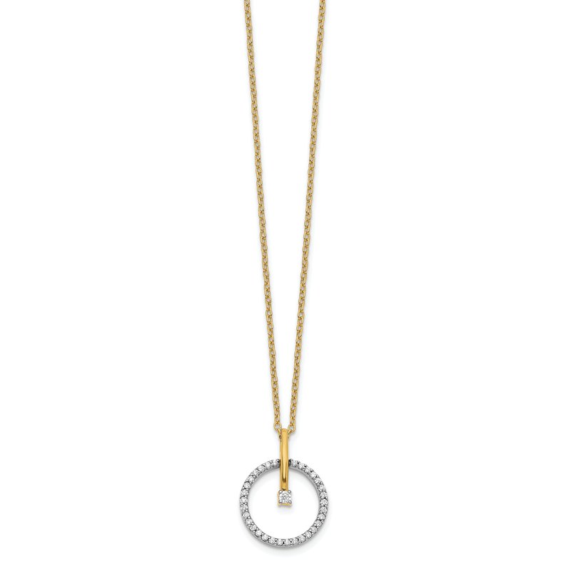 14k Two-tone 1/5 carat Diamond Circle Pendant 18 inch Necklace