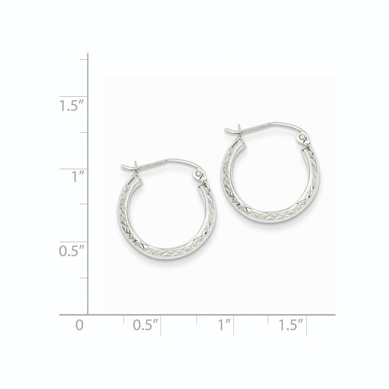 14K White Gold Diamond-cut 3.5x17mm Hollow Hoop Earrings