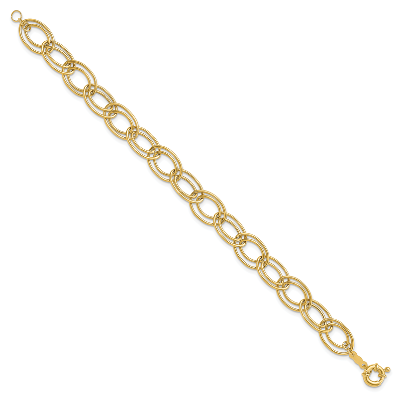 14K Polished 11mm Fancy Double Oval Link 7.5 inch Bracelet