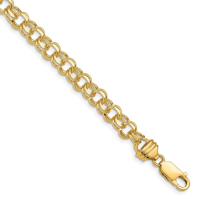 14k 6.5mm Diamond-cut Solid Heavy Double Link 7 inch Charm Bracelet