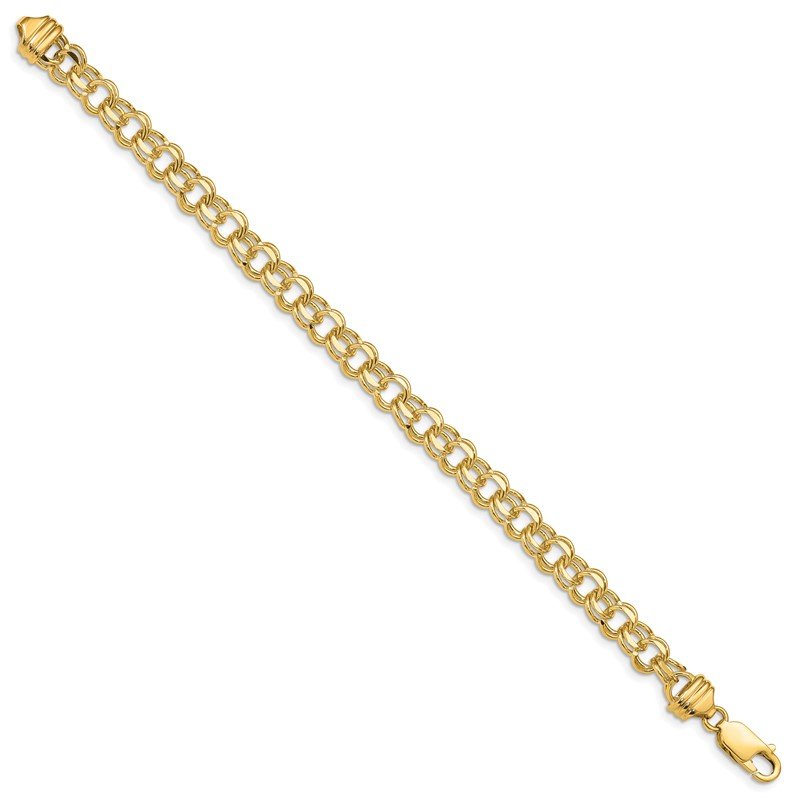 14k 6.5mm Diamond-cut Solid Heavy Double Link 7 inch Charm Bracelet