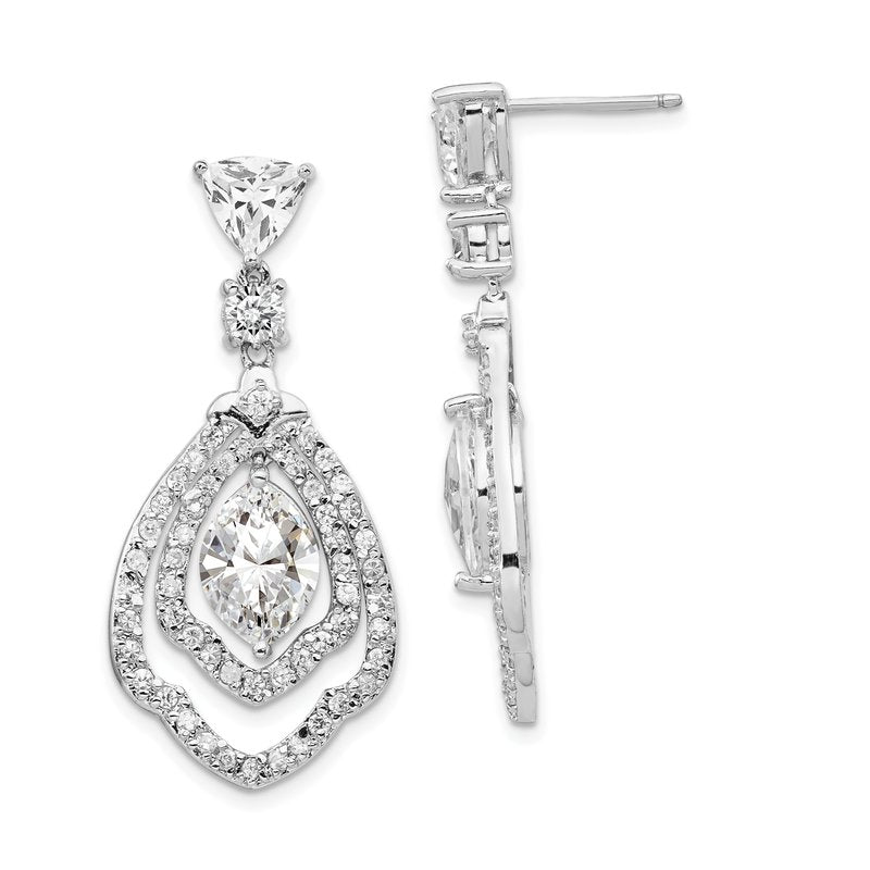 Sterling Silver Rhodium-plated Brilliant-cut CZ Fancy Post Dangle Earrings