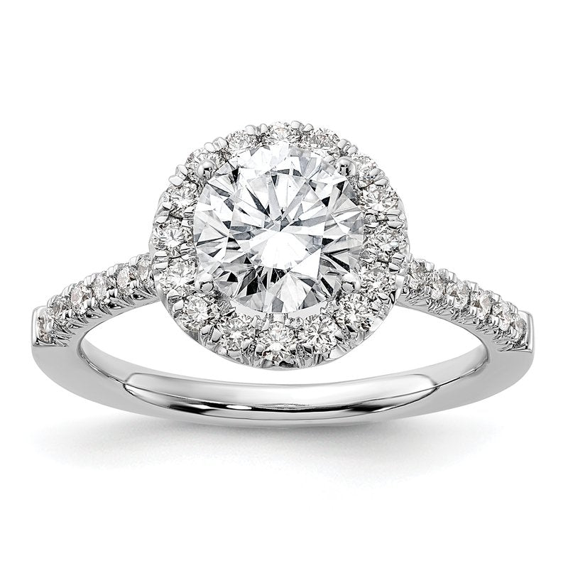 14K White Gold 1/4 carat Lab Grown Diamond VS+ F+ Semi-Mount Round Halo Engagement Ring