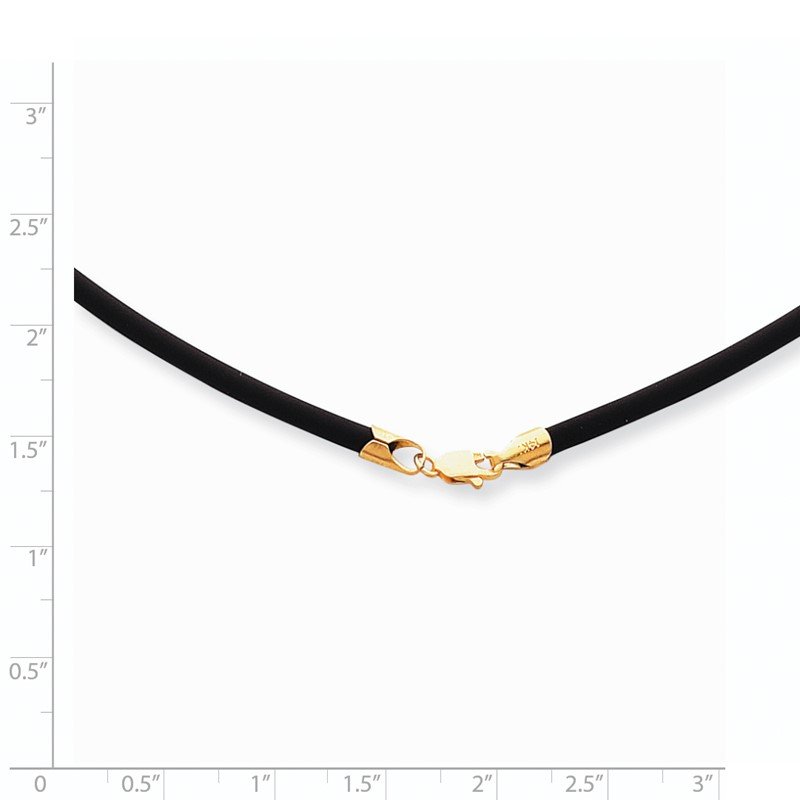 14k Yellow Clasp 3mm 16 inch Black Rubber Cord Necklace