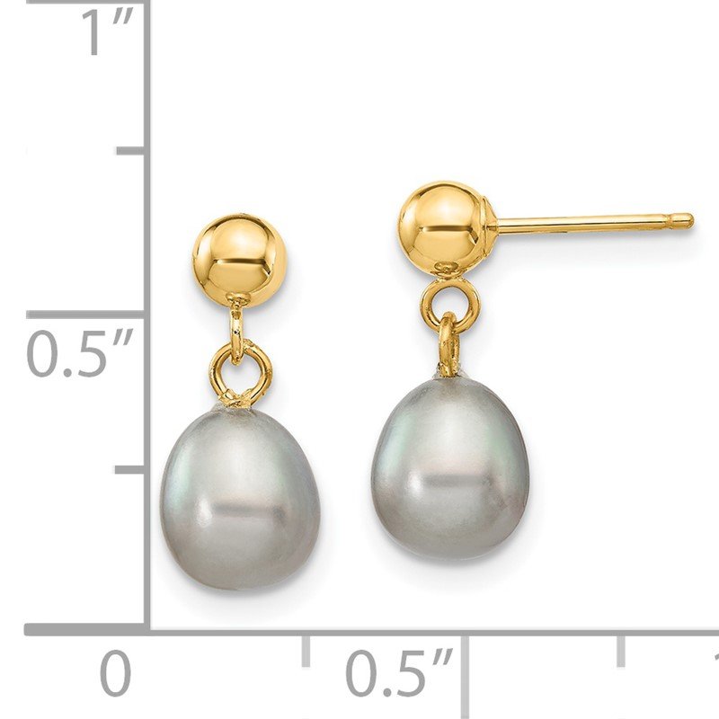 14k 6-7mm Grey Rice Freshwater Cultured Pearl Dangle Post Earrings