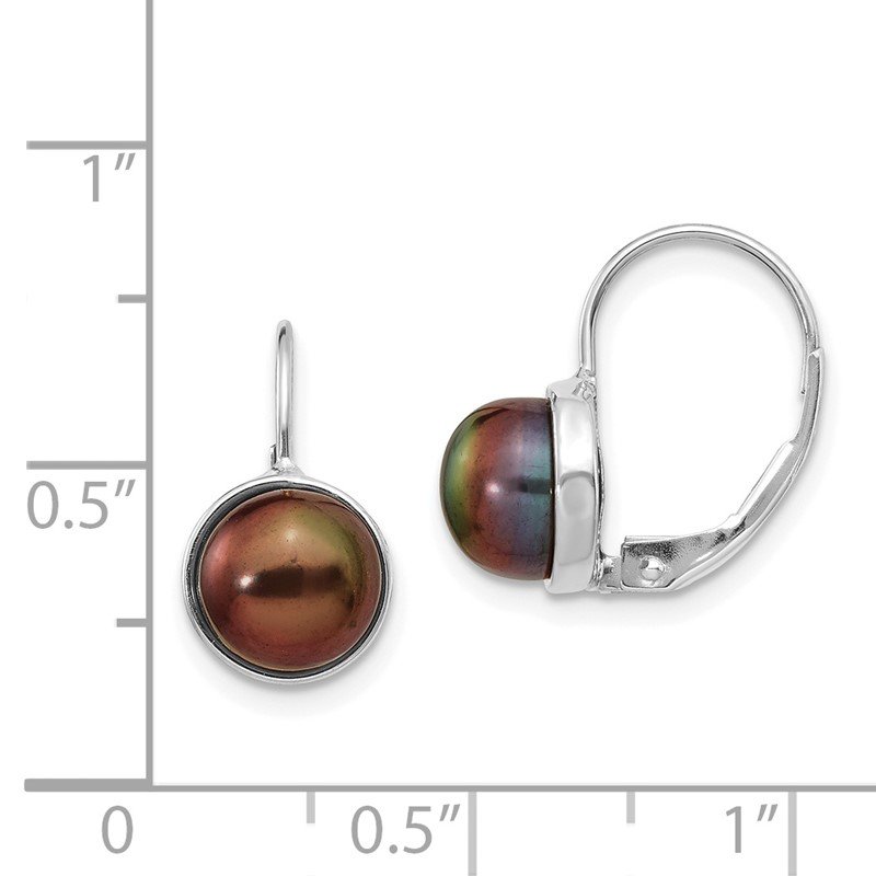 14k White Gold 6-7mm Black Button Freshwater Cultured Pearl Leverback Earrings