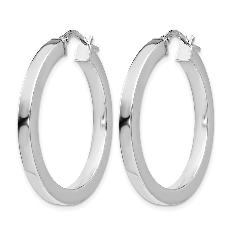 Sterling Silver RH-plated Polished Hoop Earrings