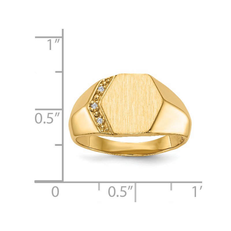 14k 11.5x11.5mm Open Back AA Diamond Mens Signet Ring