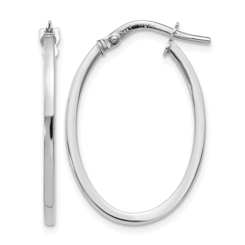 14K White Gold Polished Oval Hoop Earrings