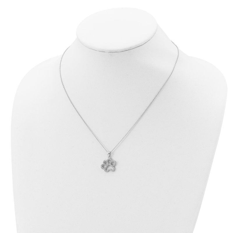 Sterling Silver Rhodium-plated Brilliant-cut CZ Paw 18.25 Inch Necklace