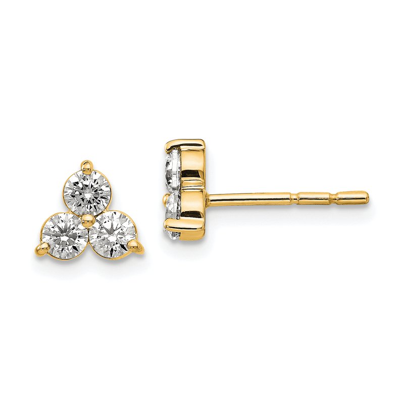 14K White Gold 1/2 carat Lab Grown Diamond VS+ F+ Complete Three Stone Post Stud Earrings