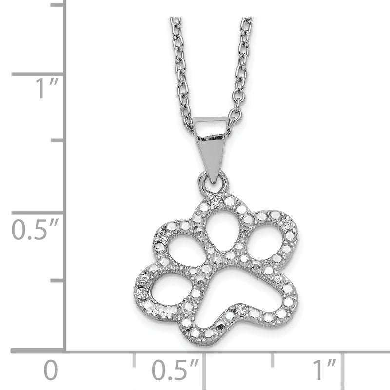 Sterling Silver Rhodium-plated Brilliant-cut CZ Paw 18.25 Inch Necklace