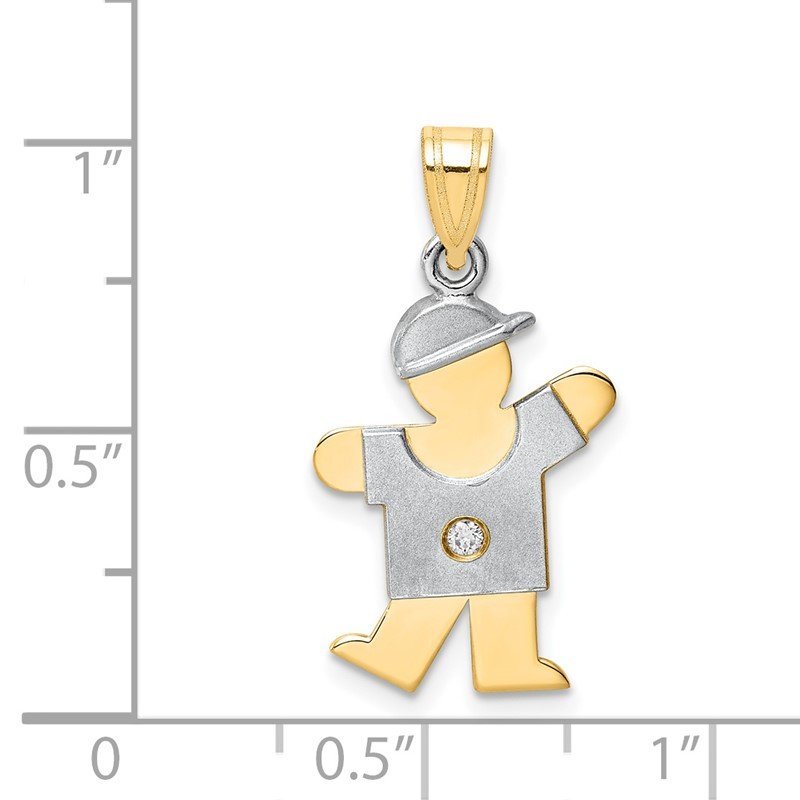 14k Two-tone The Kids Small Boy with Hat on Left AA Diamond Kiss Pendant