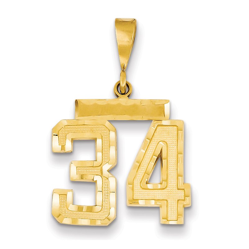 14k Medium Diamond-cut Number 34 Charm