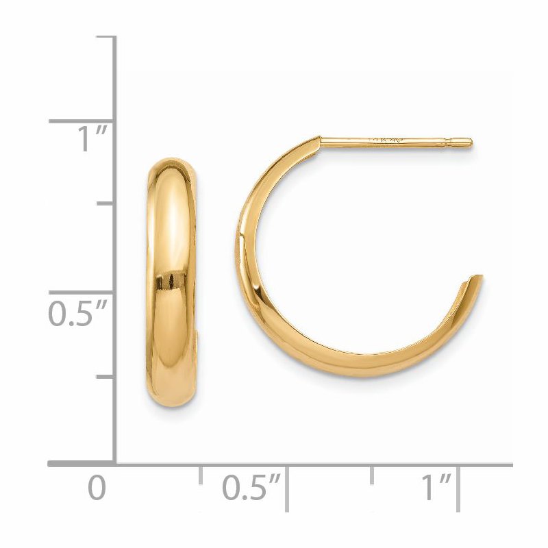 14k Polished 3.5mm J-Hoop Earrings