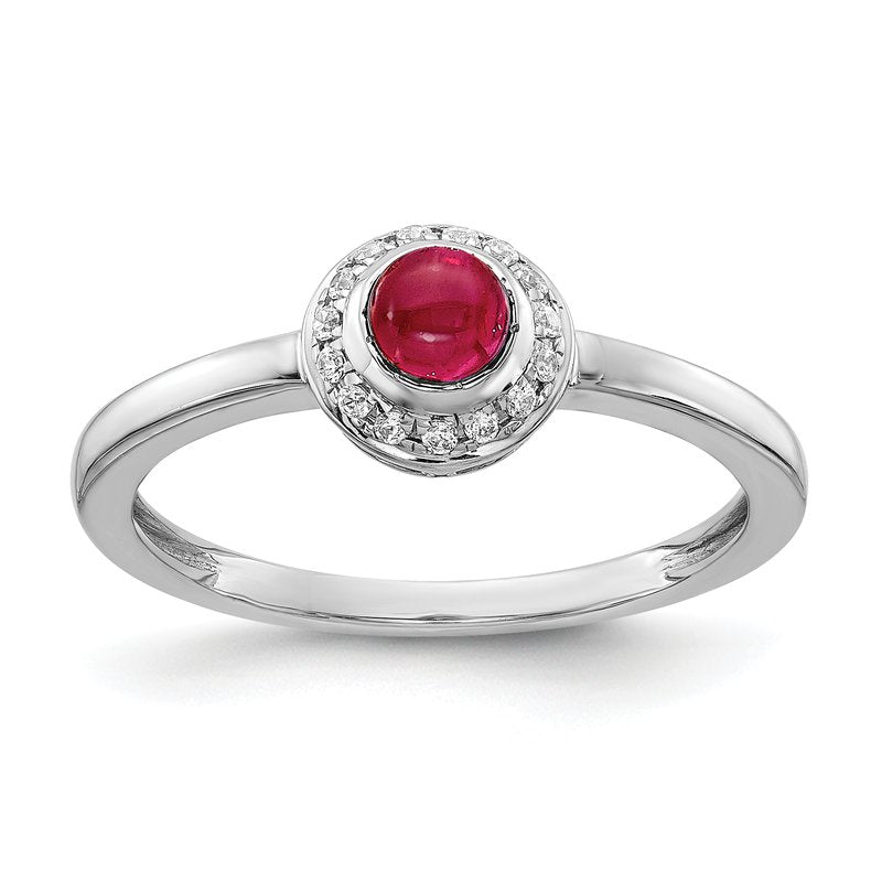 14k White Gold Diamond and Cabochon Peridot Ring