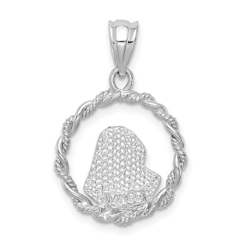 14K White Gold Brushed and Polished Diamond-cut Virgin Mary Pendant