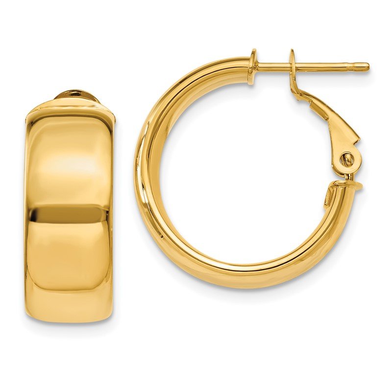 14k 7.75mm Small Omega Back Hoop Earrings