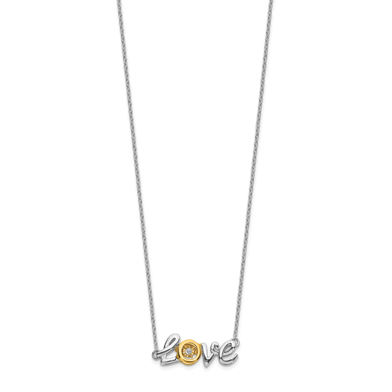 14k Two-tone LOVE Moving .03 carat Diamond 18 inch Necklace