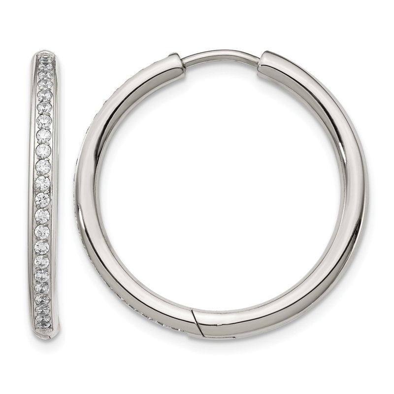 Stainless Steel Polished with CZ 2.5mm Hinged Hoop Earrings